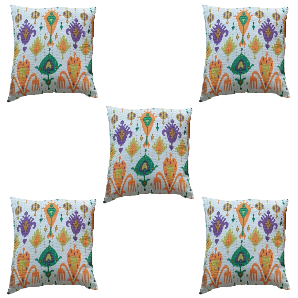 The Decor Nook Off White Base With Multi Colour Leaf Print Cushion Cover