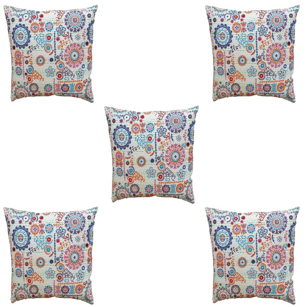 The Decor Nook Off White Base With Multicolour Circular Print Cushion Cover
