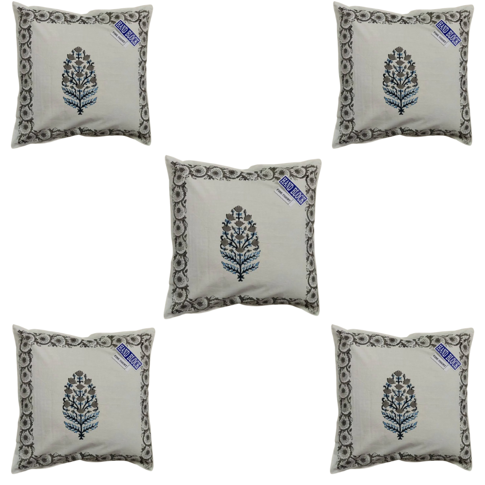 The Decor Nook Grey Floral Pattern With Grey Border Cushion Cover