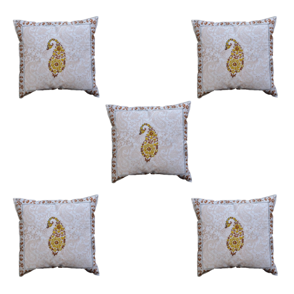 The Decor Nook Yellow Brown Paisley With Brown Border Cushion Cover