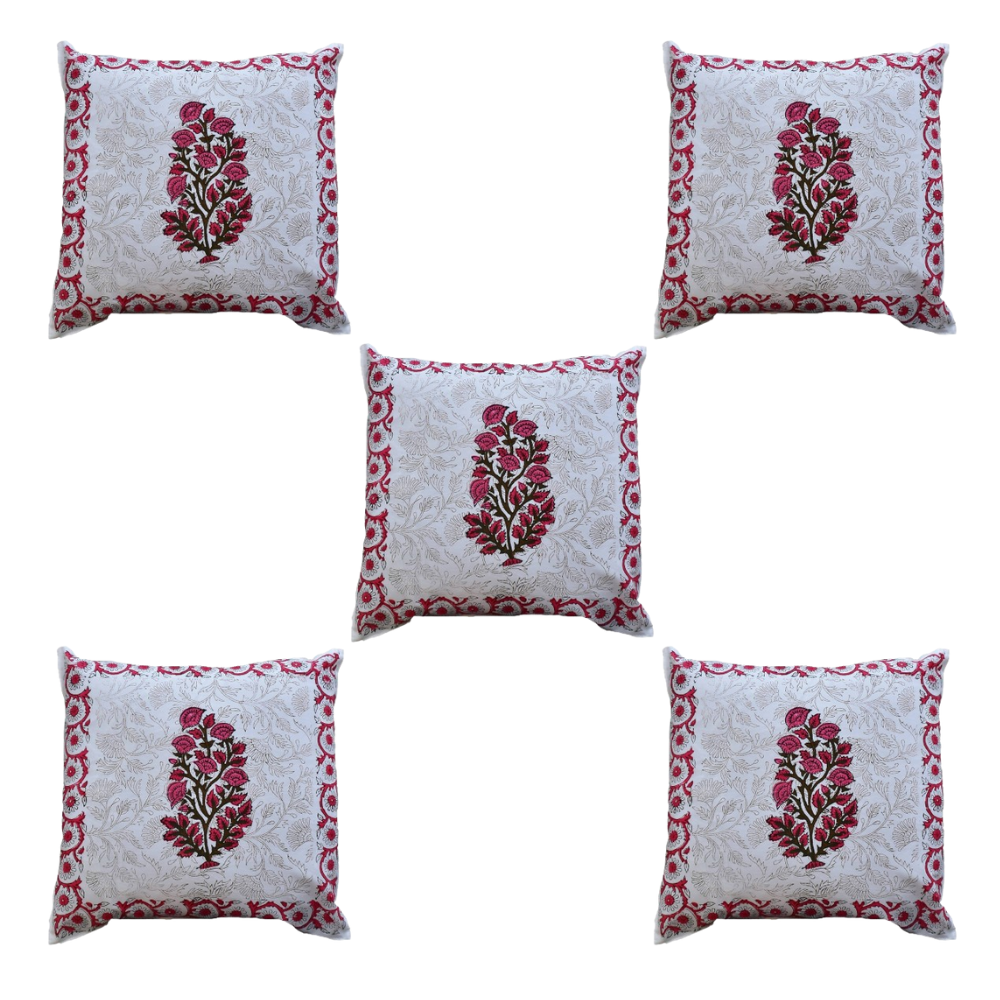 The Decor Nook Pink Floral With Pink Border Cushion Cover