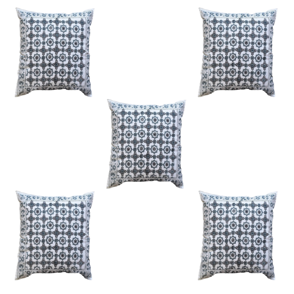 The Decor Nook Grey Jaal Print With Grey Border Cushion Cover