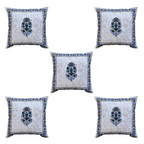 The Decor Nook Blue Floral Print With Blue Brown Border Cushion Cover