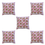 The Decor Nook Pink Brown Floral Print With Pink Border Cushion Cover