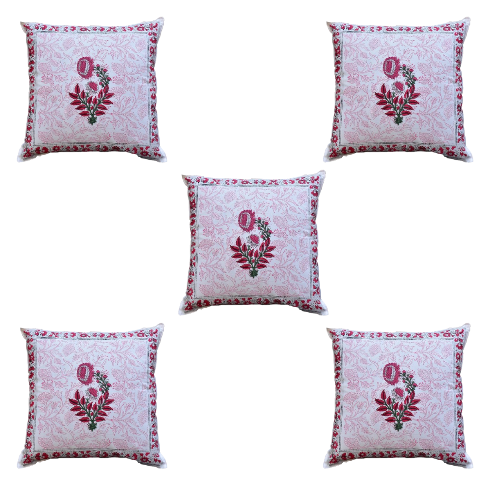 The Decor Nook Pink Chrysanthemum Print With Pink Border Cushion Cover