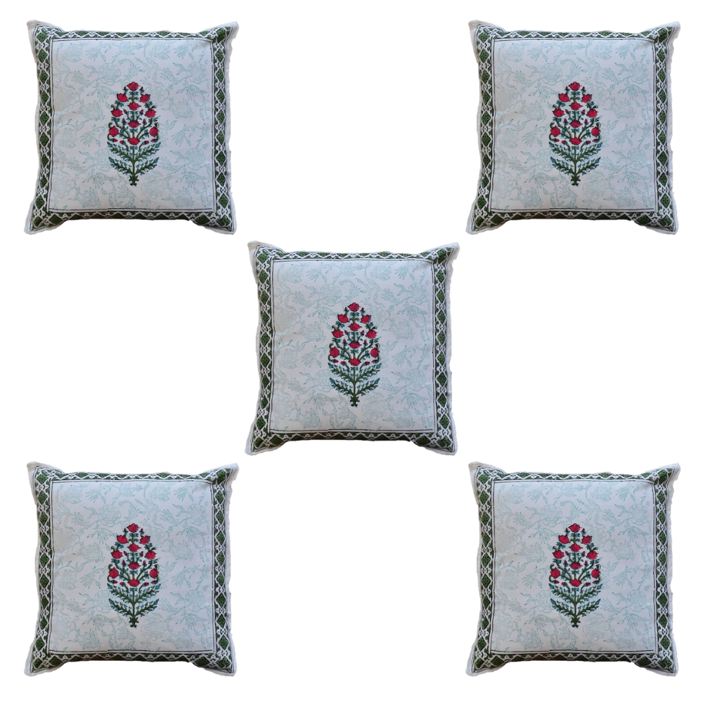 The Decor Nook Red Floral With Green Border Cushion Cover