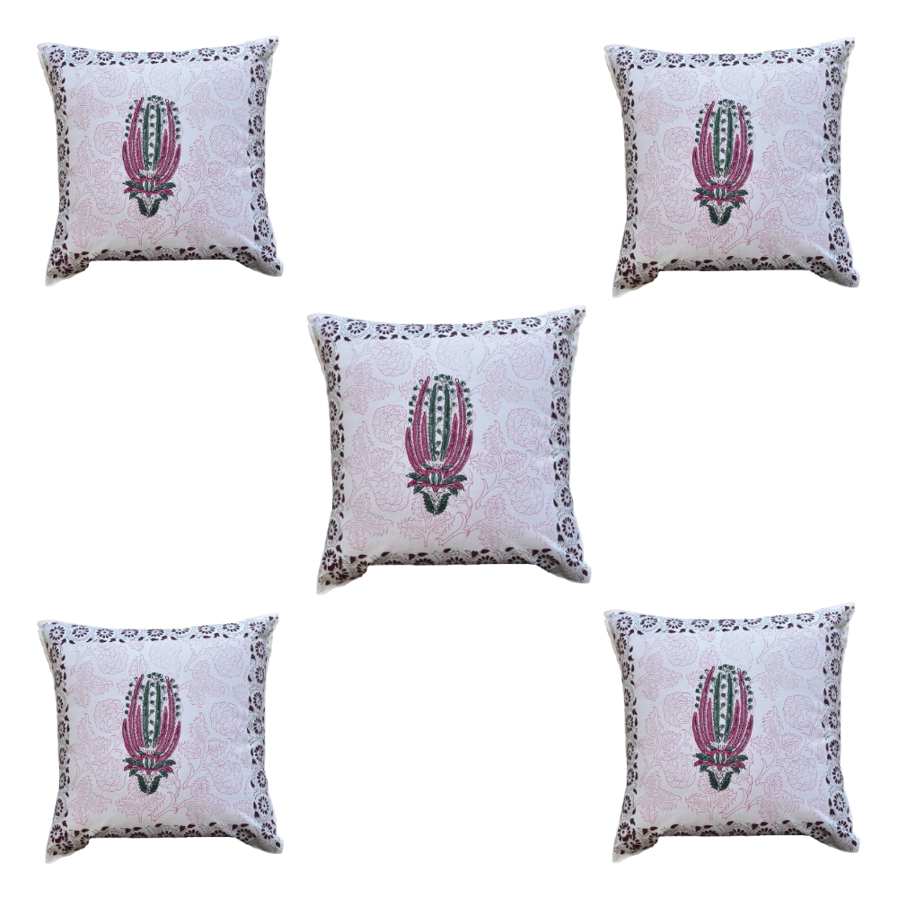 The Decor Nook Pink Cactus Print With Dark Brown Border Cushion Cover