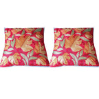 The Decor Nook Hand Embroidered Crewel Cushion Covers in Mustard Chinar Leaf Motif with Red Base