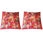 The Decor Nook Hand Embroidered Crewel Cushion Covers in Mustard/ Off White Chinar Leaf Motif with Red Base