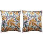 The Decor Nook Hand Embroidered Crewel Cushion Covers in Mustard & Chinar Leaf Motif with Off White Base