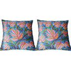 The Decor Nook Hand Embroidered Crewel Cushion Covers in Colar Pink & Chinar Leaf Motif with Blue Base