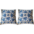 The Decor Nook Hand embroidered Crewel Cushion Covers in Blue Chinar Leaf Motif with Off White Base