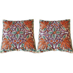 The Decor Nook Hand Embroidered Crewel Cushion Covers in Mustard & Chinar Leaf Motif with Teal Green Leaves