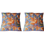 The Decor Nook Hand Embroidered Crewel Cushion Covers in Mustard & Off White Chinar Leaf Motif with Navy Blue Base