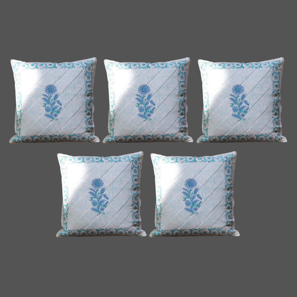 The Decor Nook Blue Dahlia Print Cushion Cover