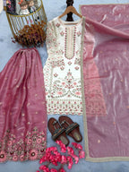 Teeya Creation Multi Color Pure Silk Gimmy Silk Heavy Embroidery Work Wedding Wear Palazzo Pair - Distacart