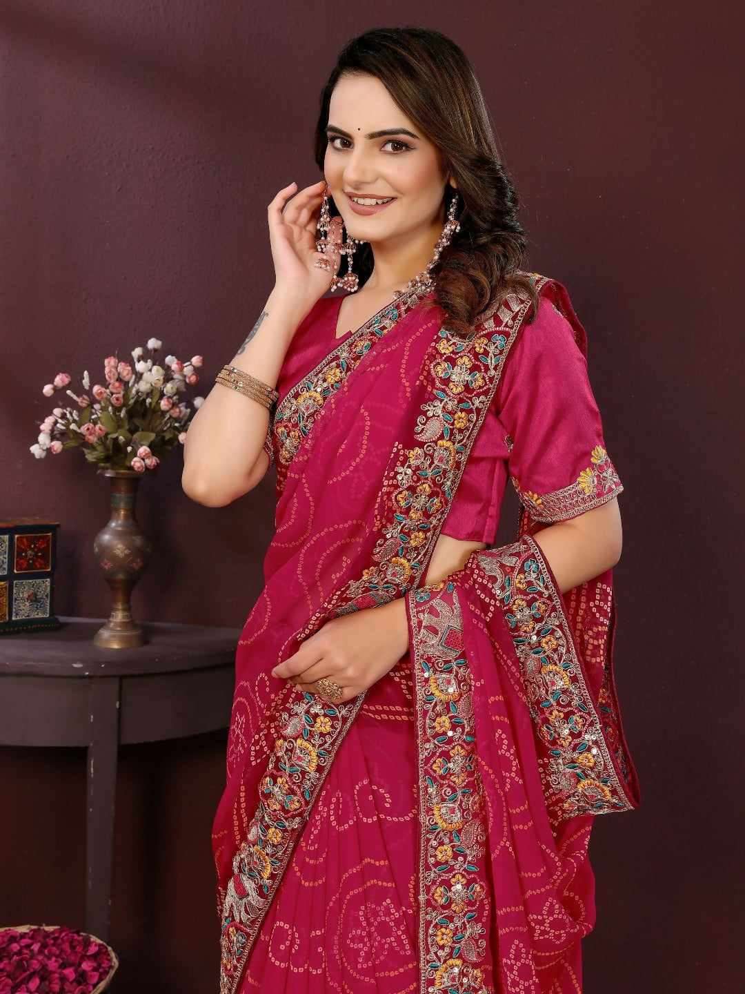 Ai Fashion Magenta Georgette Digital Print Party Wear Saree - Distacart
