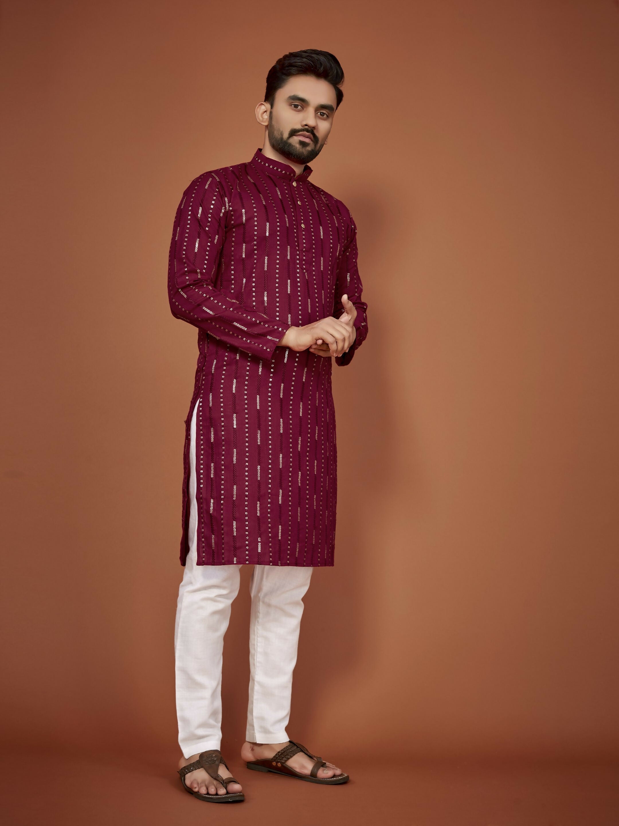 Anaita Maroon Embroidered Cotton Straight Kurta