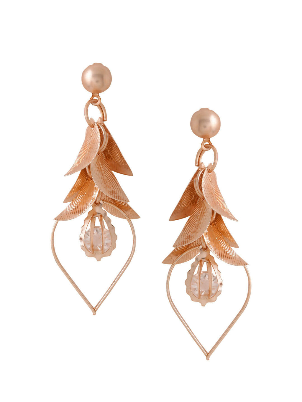 NVR Women Rose Gold Leaf Shaped Drop Earrings - Distacart