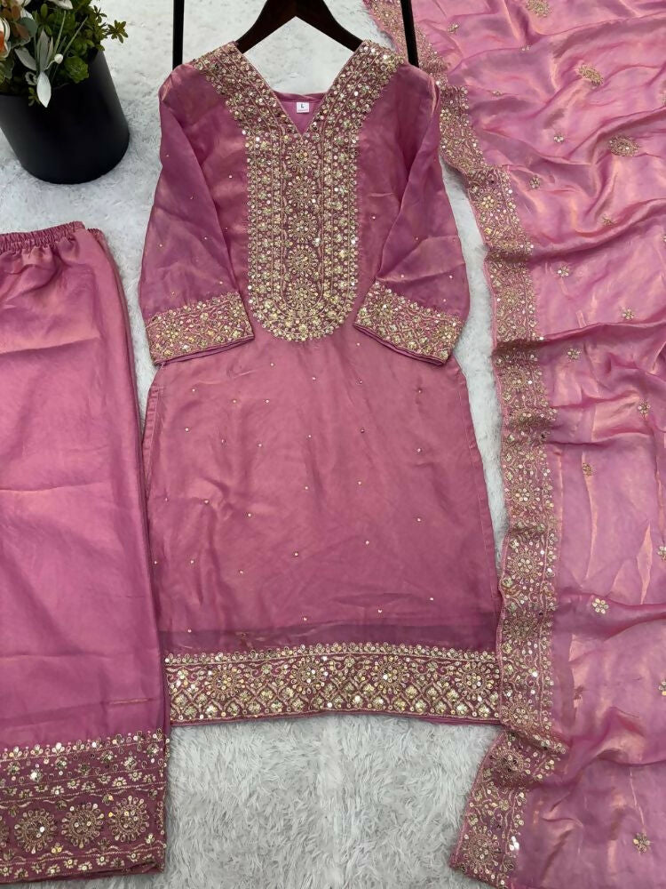 Teeya Creation Baby Pink Color Fendy Silk Embroidery Work Wedding Wear Salwar Suit - Distacart