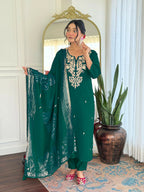 The52 Women Gorgeous Roman Silk Fabric Straight Kurta, Pant and Dupatta Set - Distacart