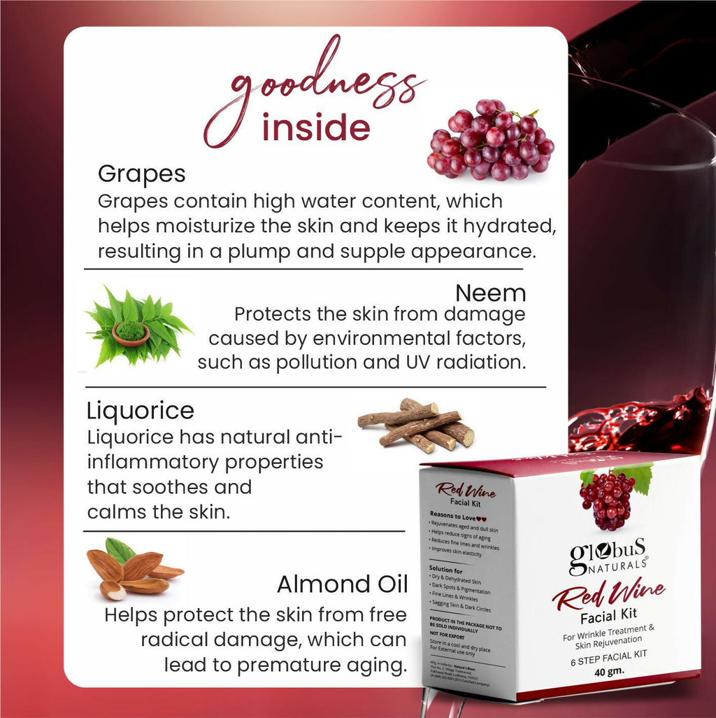 Globus Naturals Anti-Ageing Red Wine 6 Step Facial Kit - Distacart