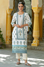 Juniper Women's Blue Printed Straight Kurta - Distacart