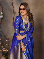 Joban Fashion Royal Blue Floral & Botanical Motifs Satin Silk Banarasi Silk Saree - Distacart
