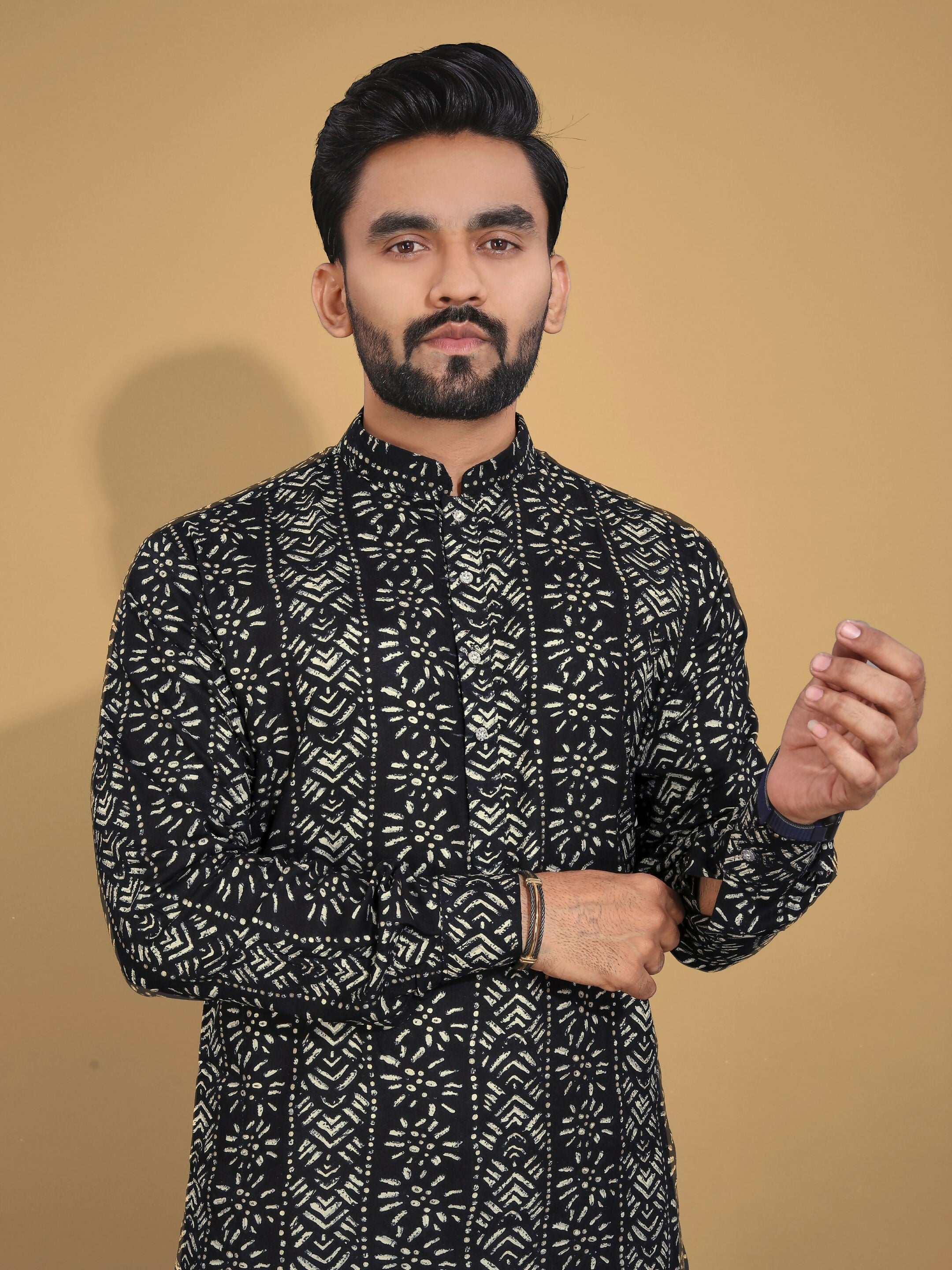Anaita Black Printed Cotton Straight Kurta