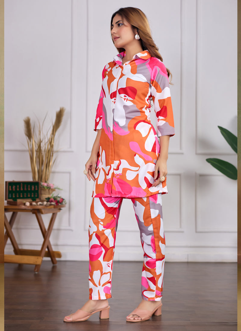 Prazu Fashion Multi Color Printed Cotton Reyon Festival Wear Co-Ord Set
