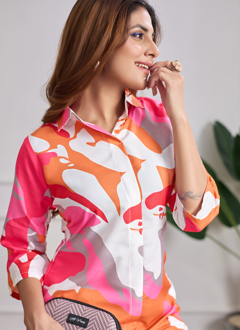 Prazu Fashion Multi Color Printed Cotton Reyon Festival Wear Co-Ord Set