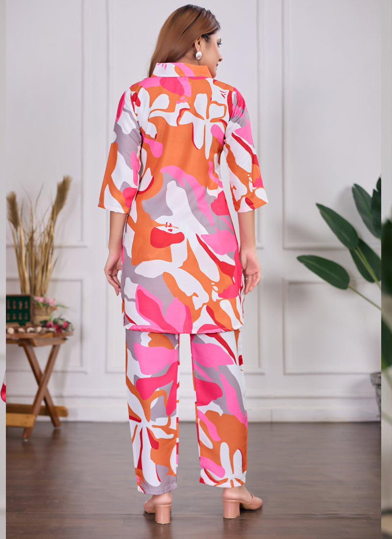 Prazu Fashion Multi Color Printed Cotton Reyon Festival Wear Co-Ord Set