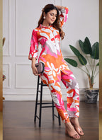 Prazu Fashion Multi Color Printed Cotton Reyon Festival Wear Co-Ord Set