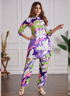 Prazu Fashion Multi Color Printed Cotton Reyon Festival Wear Co-Ord Set - Distacart