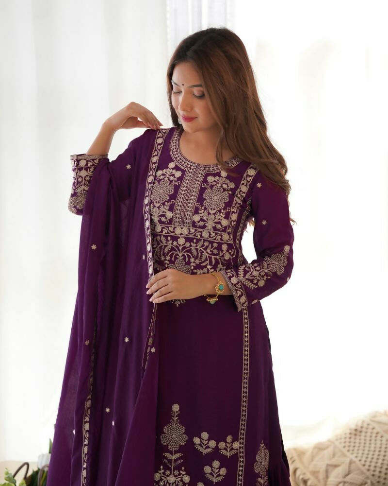 Lehenga Mart Designer Sharara Suit With Kurta, Sharara, Dupatta For Women-Purple - Distacart