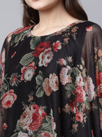 Ahalyaa Women Black Crepe Dress With Attached Dupatta - Distacart