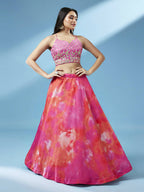 House of Panchhi Orange Organza Shibori Printed Lehenga choli & Dupatta