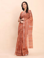 Shree Shyam Fashion Linen Cotton Rust Saree - Distacart