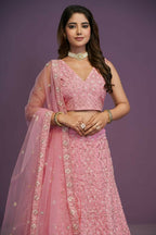 Pink Malai Silk Zari Embroidery Work Lehenga Choli - Jihu Culture