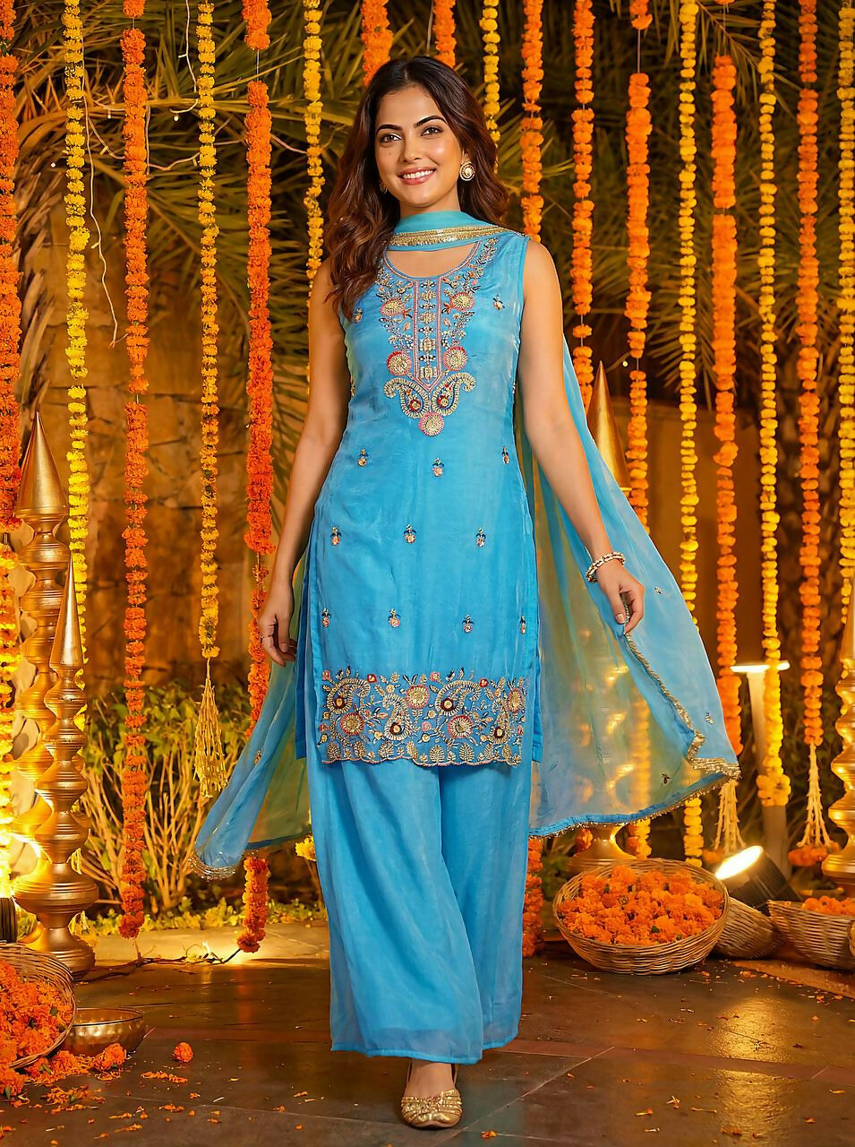 Teeya Creation Sky Fendy Silk Beads Work Designer Wedding Wear Salwar Suit - Distacart