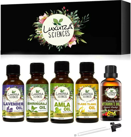 Luxura Sciences Organic Essential Oils for Hair Growth - Lavender Oil, Bhringraj Oil, Amla Oil, Ylang Ylang Oil, Vitamin E Oil