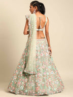 House of Panchhi Lime Green Net Sequins, Mirror and thread embroidery Lehenga choli & Dupatta