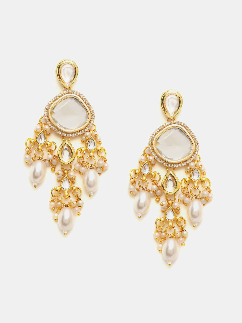 Ruby Raang 22k Gold Polished Kundan Earrings With Pearls - Distacart