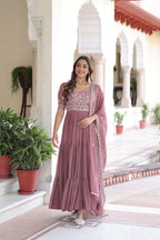 Joban Fashion Peach Readymade Kurta Set With Sequence embroidery Work - Distacart