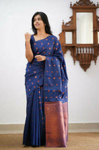 DEIANA'S Beautiful Designer Golden zari Soft Lichi Silk Saree - Blue