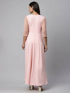 Ahalyaa Women Pink Crepe & Net Foil Print Dress - Distacart
