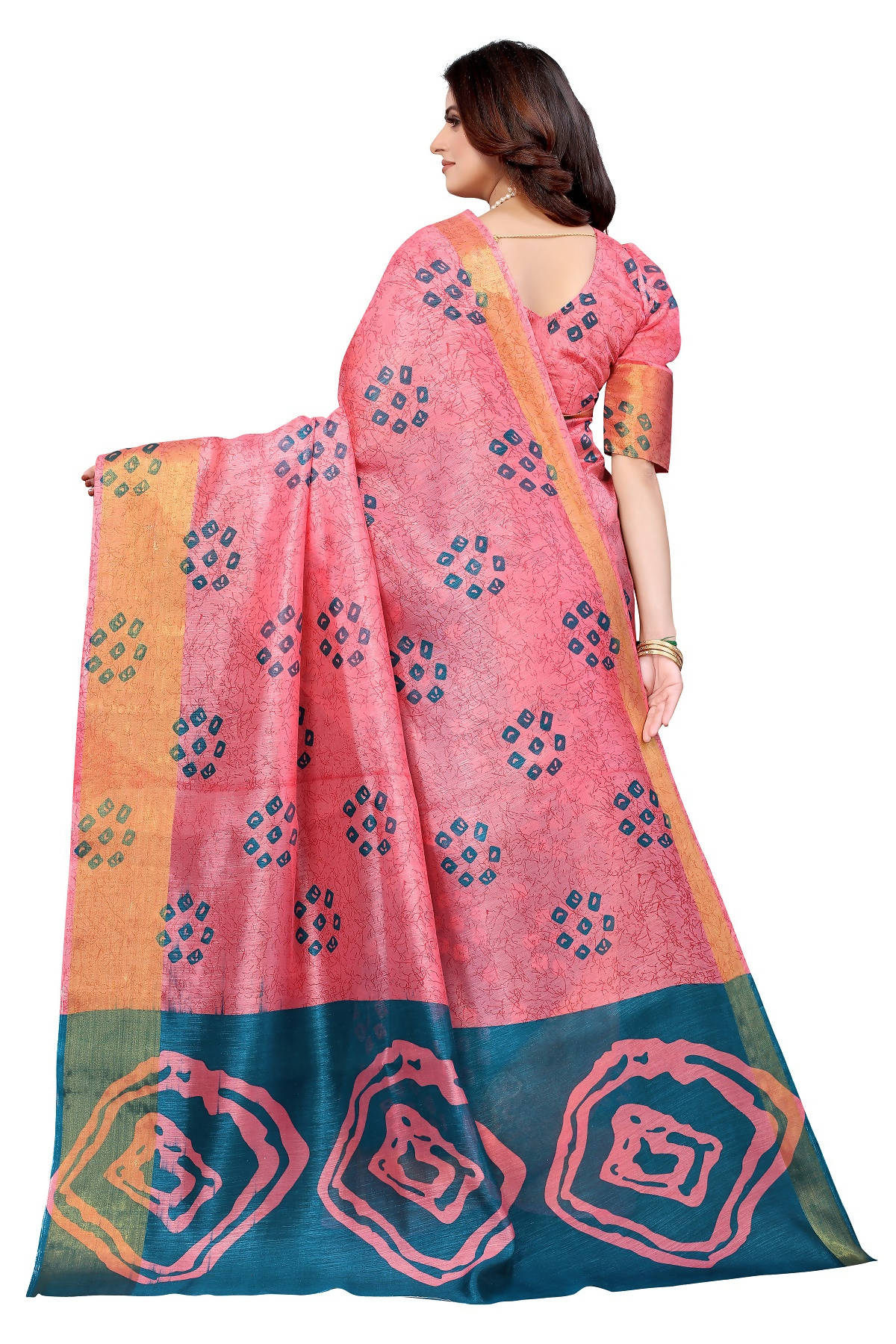 Vamika Ethnic Fire Rama Jari Border Linen Saree - Distacart