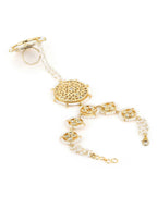 Women's Gold-Toned White Brass Kundan Gold-Plated Charm Bracelet - Ruby Raang - Distacart