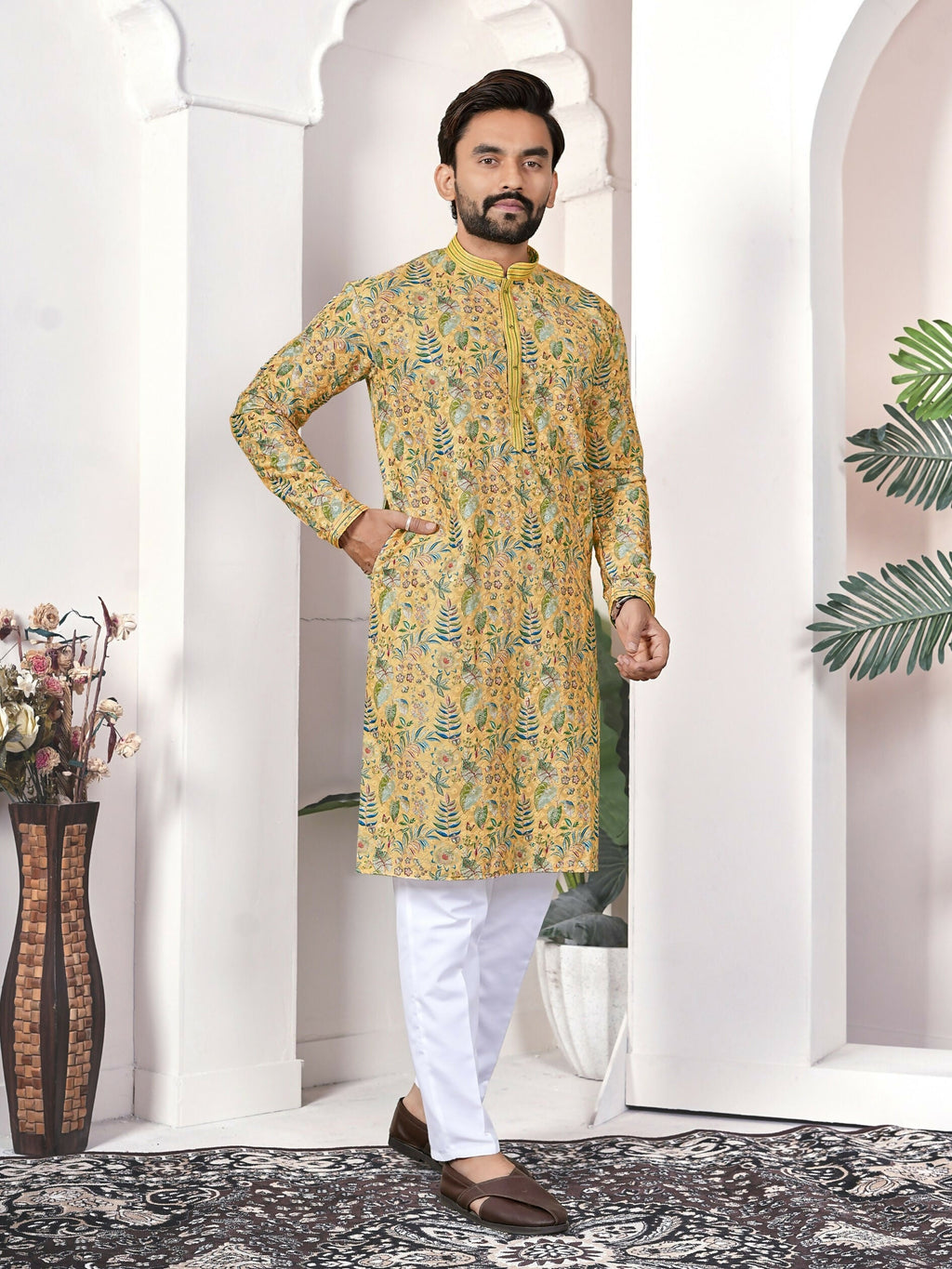 Anaita Yellow Digital Printed Work Cotton Straight Kurta - Distacart