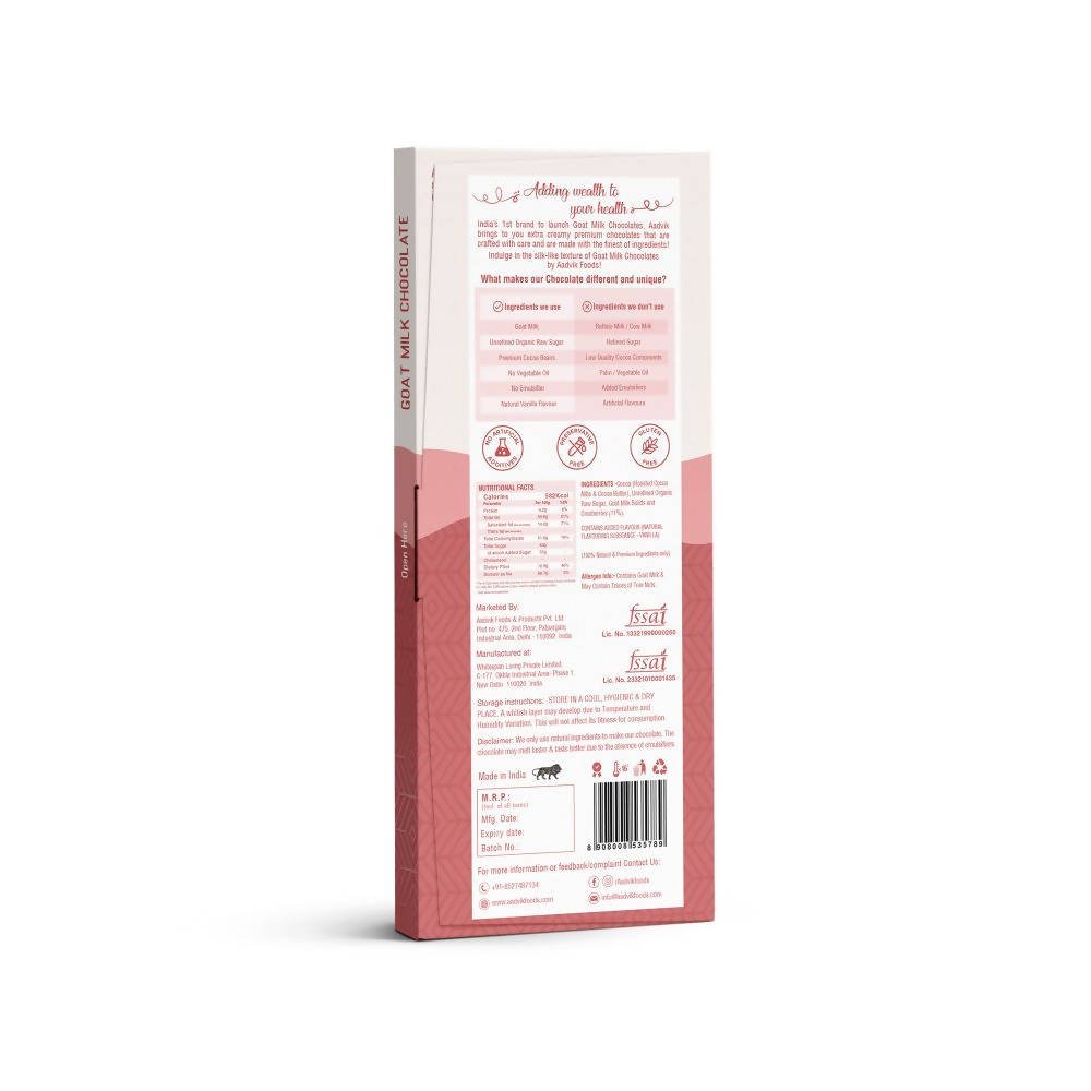 Aadvik Goat Milk Chocolate - Cranberry - Distacart